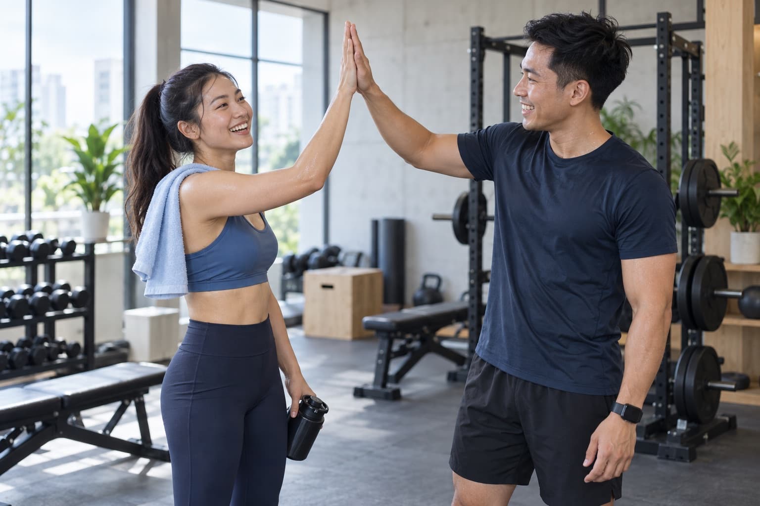 PT và học viên đập tay sau buổi tập